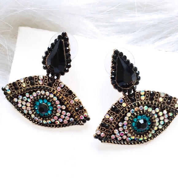 Any 2/$20! Gold/Crystal Blue Evil Eye Earrings - Picture 2 of 9